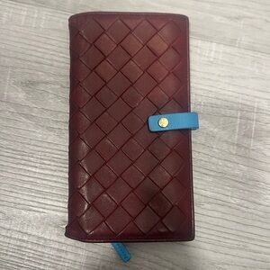 Bottega Veneta Bifold Long Wallet Bordeaux/Blue Leather